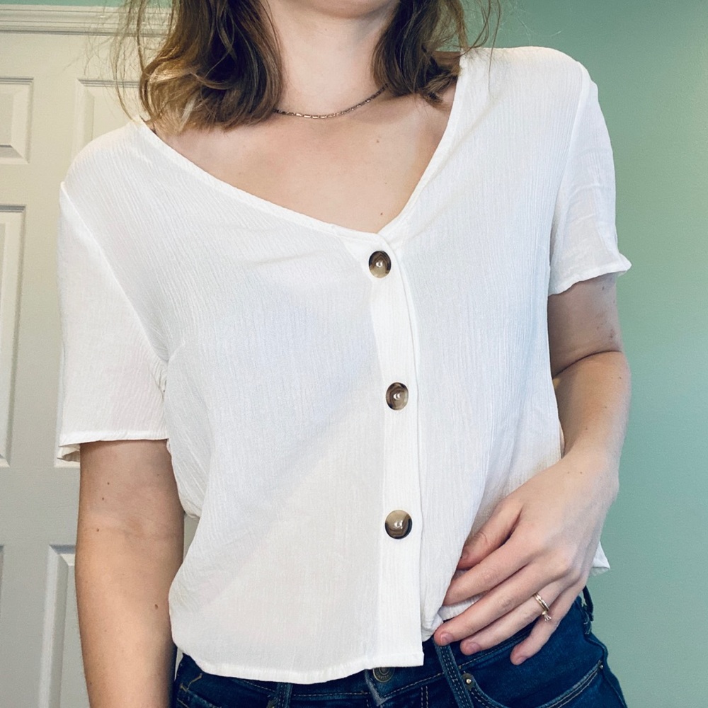 White button down crop top